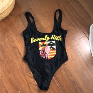Graphic black one piece bathing suit
